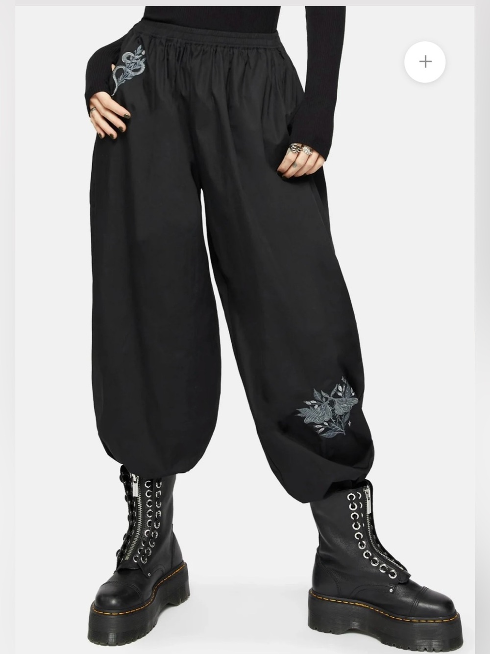 NWT Disturbia Nirah Embroidered Black Balloon Trouser Casual Pants Sz 12
